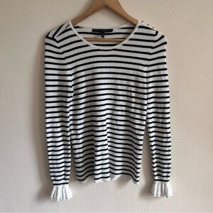 WHBM Striped Rib Knit Top | Gold Button Shoulder & Ruffle Cuff Pirate  | Size S